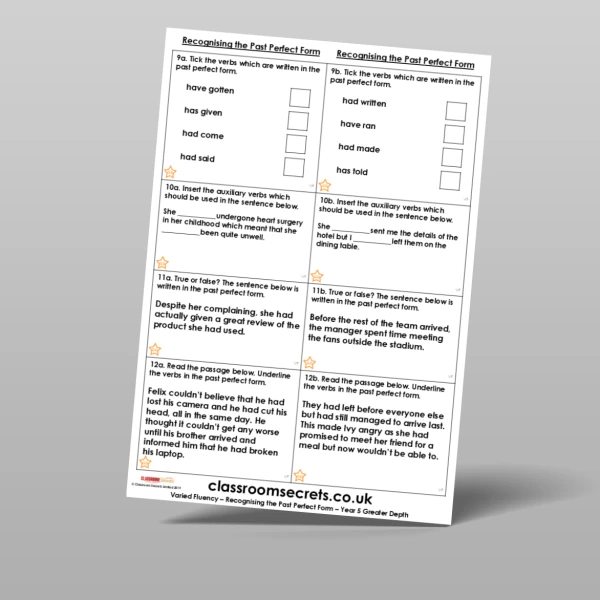 An image of the Recognising the Past Perfect Form Varied Fluency Resource