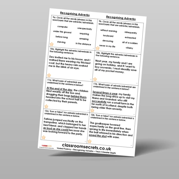 An image of the Free Recognising Adverbs Varied Fluency Resource