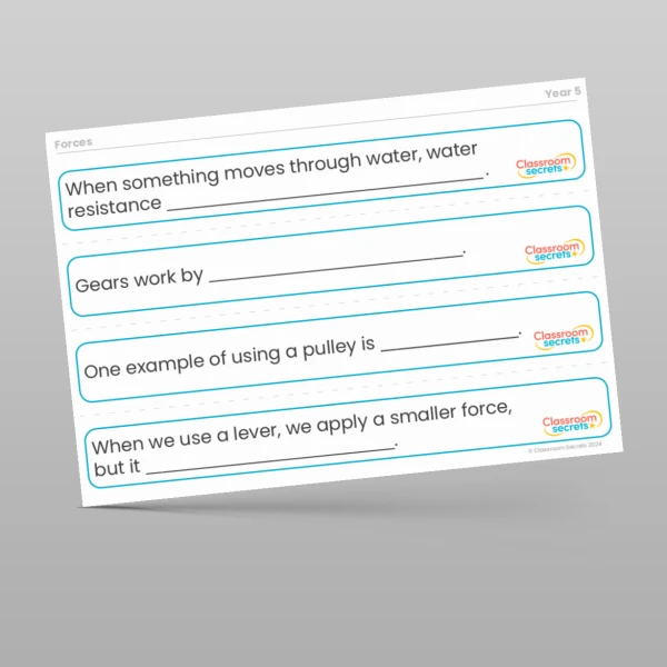 An image of the Forces Stem Sentences Resource