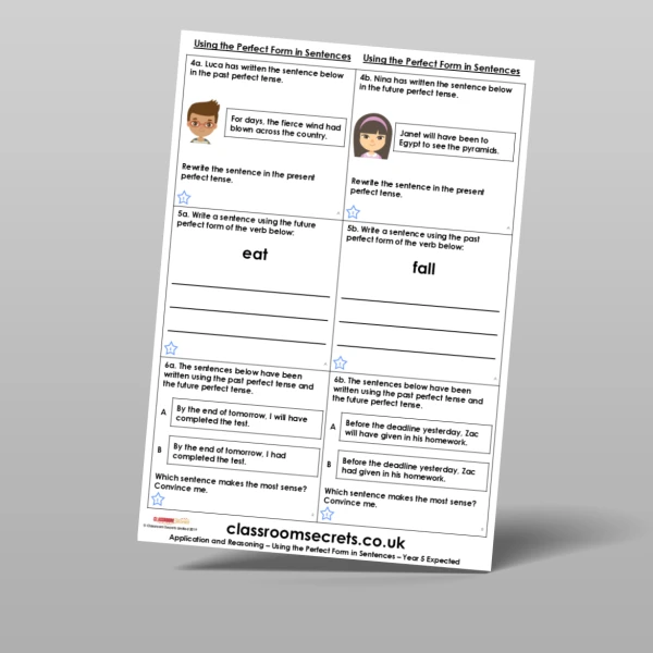 An image of the Using the Perfect Form in Sentences Application and Reasoning Resource