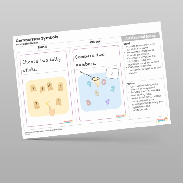 An image of the Comparison Symbols Practical Activities Resource