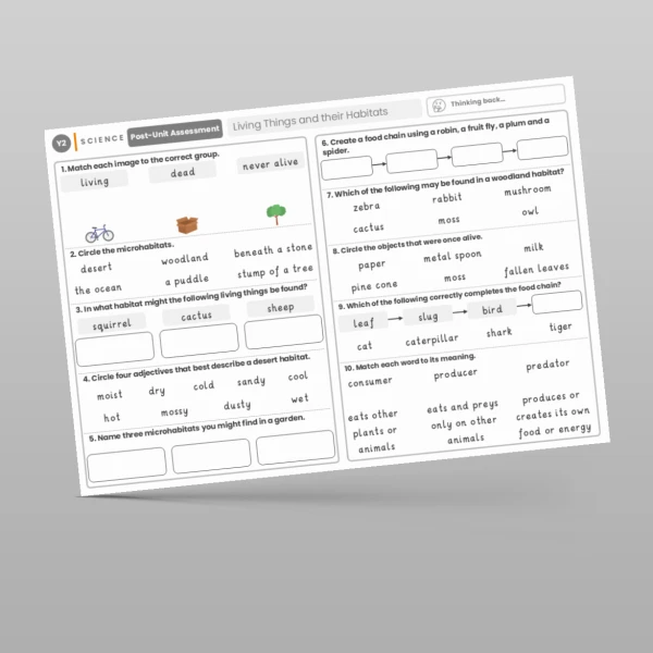 An image of the Living Things and their Habitats Post-Unit Assessment Resource