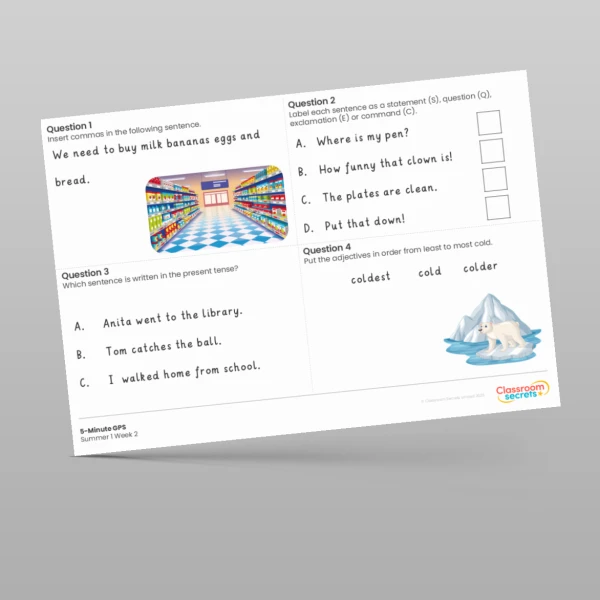 An image of the Free 5-Minute GPS Summer 1 Week 2 Resource