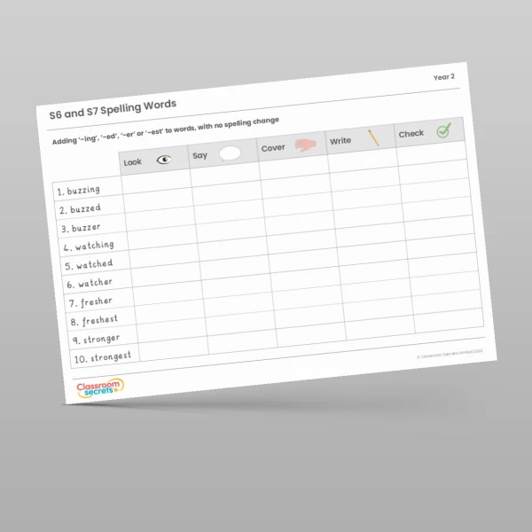 An image of the Autumn 1 Week 5 Spelling - S6 and S7 - Adding ‘-ing’, ‘-ed’, ‘-er’ or ‘-est’ to words, with no spelling change Resource