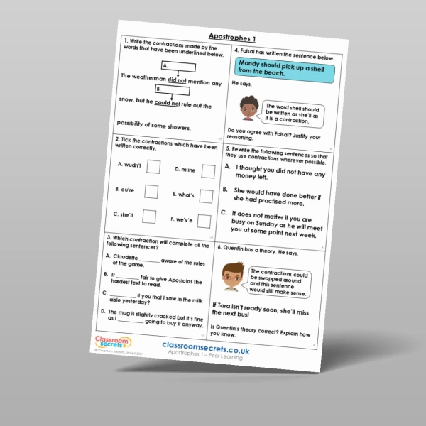 An image of the Apostrophes 1 Prior Learning Resource