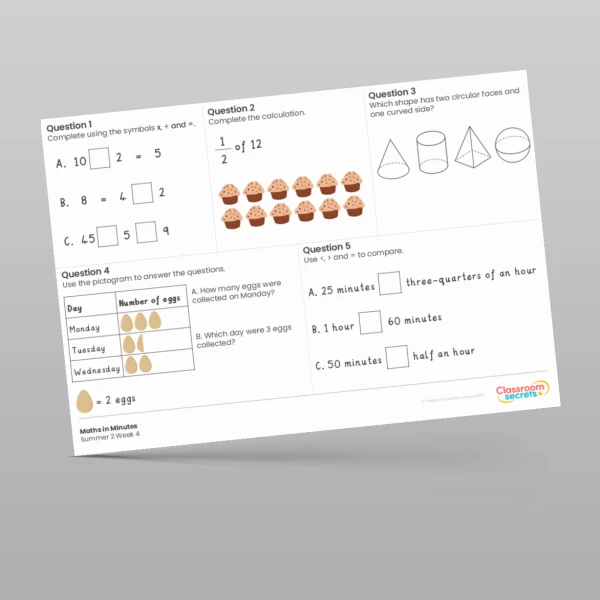 An image of the Summer 2 Week 4 Maths in Minutes Resource