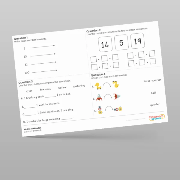 An image of the Autumn 2 Week 6 Maths in Minutes Resource