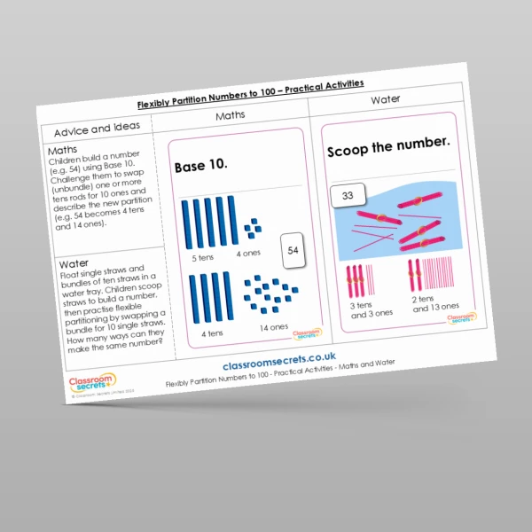 An image of the Flexibly Partition Numbers to 100 Practical Activities Resource