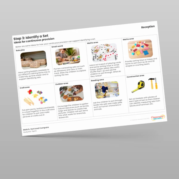 An image of the WR Maths Aligned Planning Reception Step 3 Identify a Set Resource