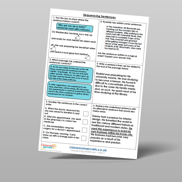 An image of the Sequencing Sentences Mixed Activity Resource