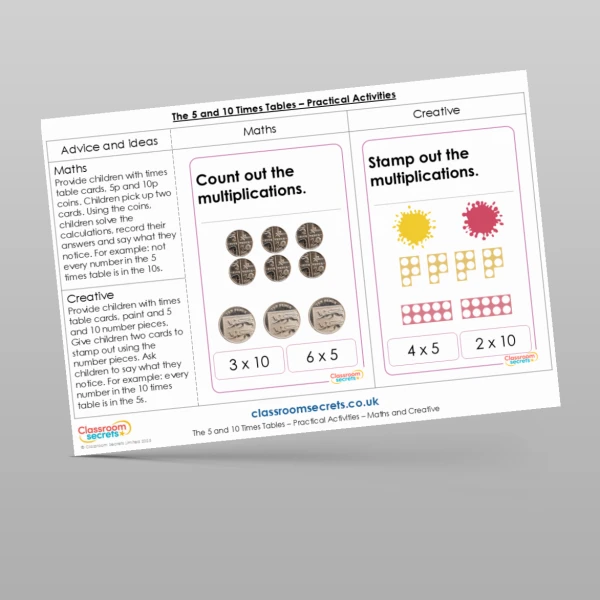 An image of the The 5 and 10 Times Tables Practical Activities Resource