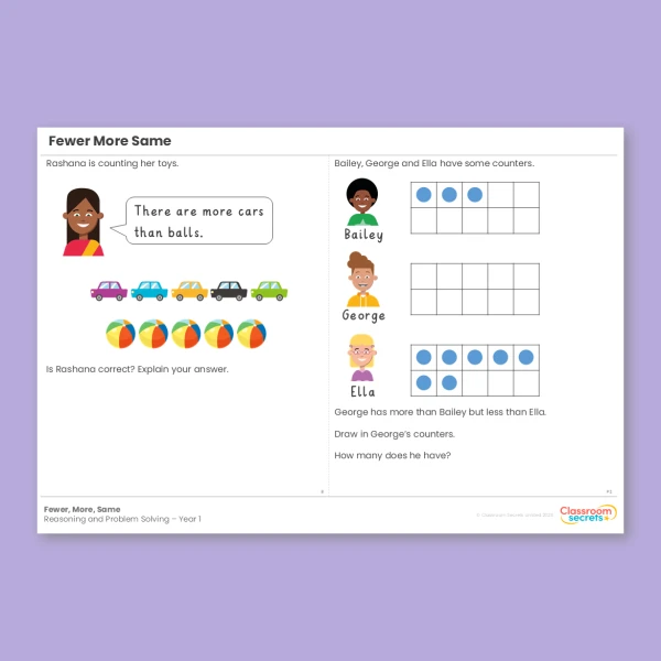 Year 1 Fewer, More, Same Place Value (within 10) Reasoning and Problem Solving