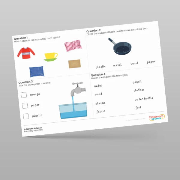 An image of the Everyday Materials 5-Minute Science Resource