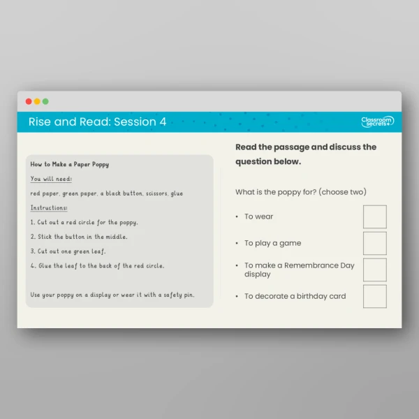 An image of the Rise and Read Remembrance Day Resource