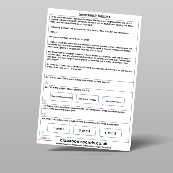 An image of the Paragraphs in Narrative Varied Fluency Resource