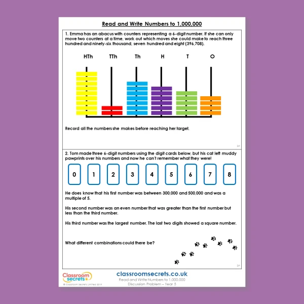 Year 5 Read and Write Numbers to 1,000,000 Place Value Deeper Reasoning Discussion Problem