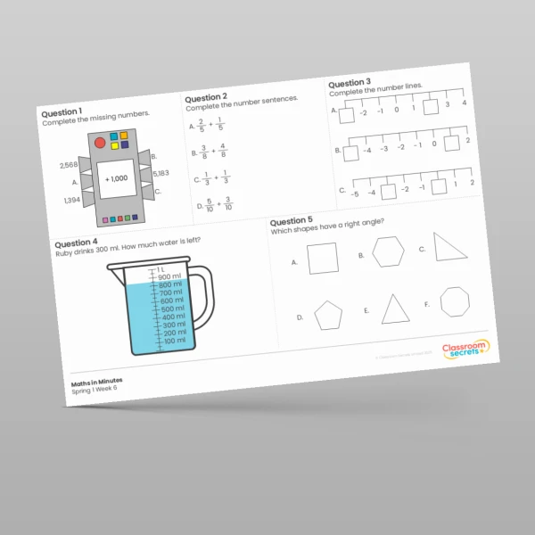 An image of the Spring 1 Week 6 Maths in Minutes Resource