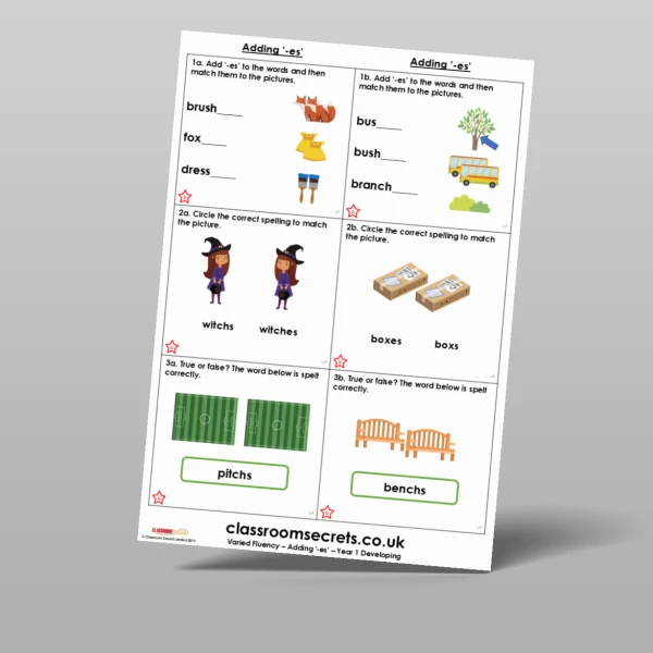 An image of the Adding '-es' Varied Fluency Resource