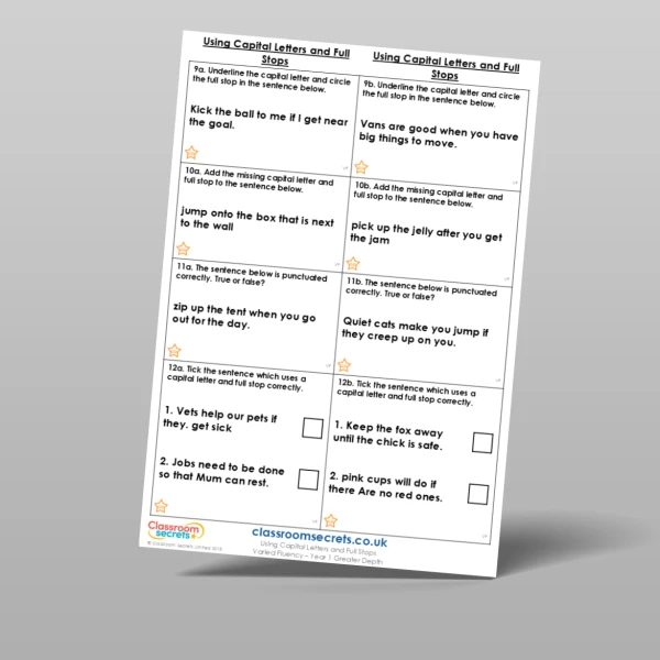 An image of the Using Capital Letters and Full Stops Varied Fluency Resource