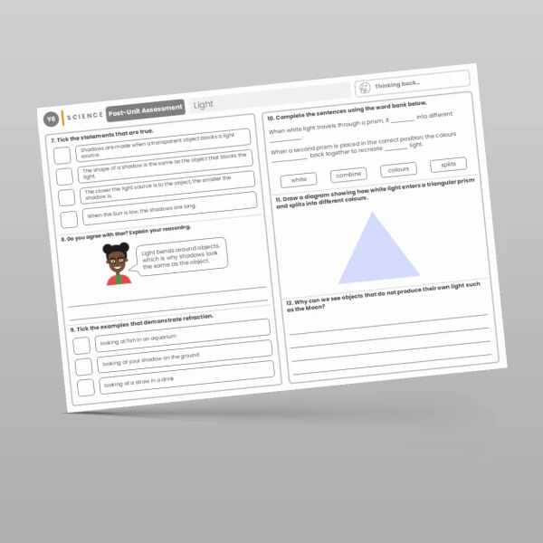 An image of the Light Post-Unit Assessment Resource