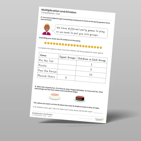 An image of the Multiplication and Division Consolidation Task Resource