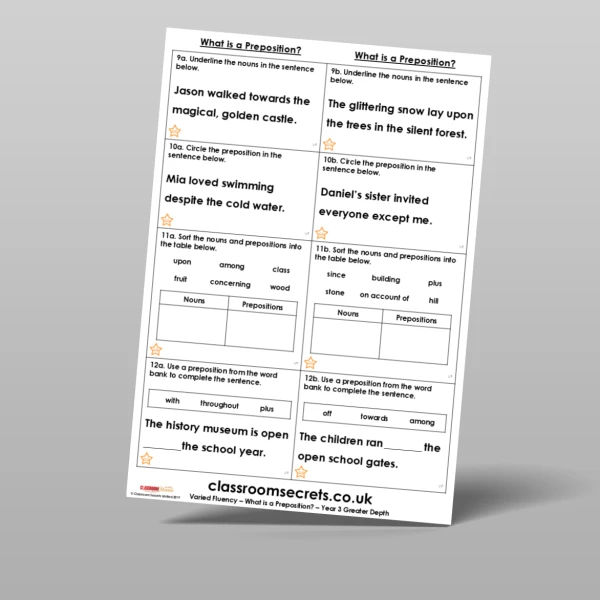 An image of the What is a Preposition? Varied Fluency Resource