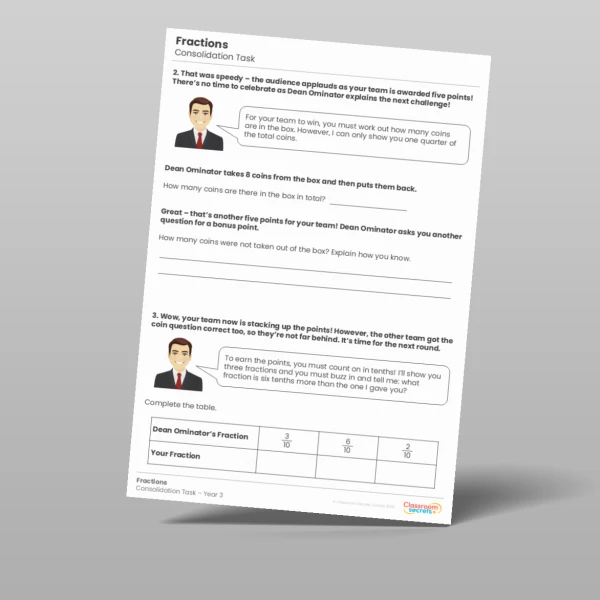 An image of the Fractions Consolidation Task Resource