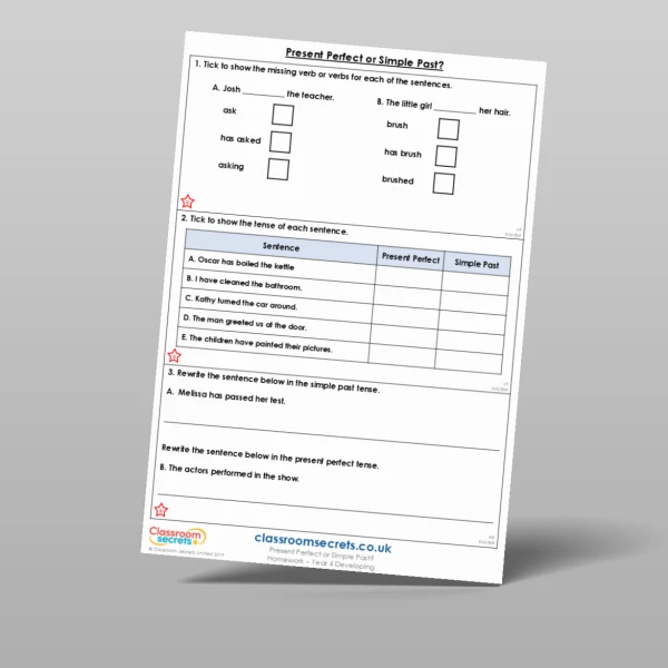 An image of the Present Perfect or Simple Past? Homework Resource