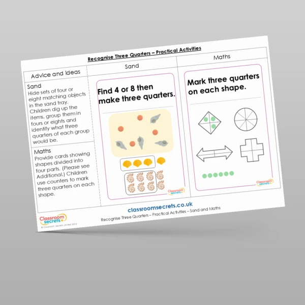 An image of the Recognise Three Quarters Practical Activities Resource