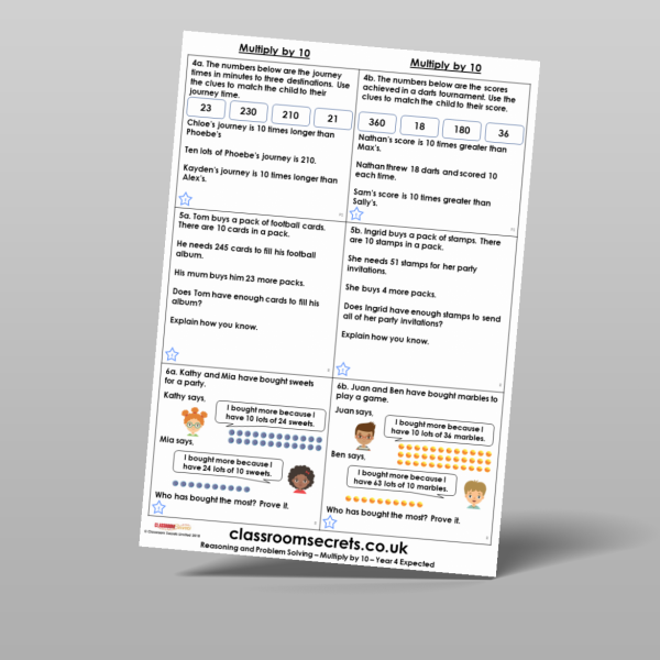 Year 4 Multiply By 10 Reasoning And Problem Solving Resource ...