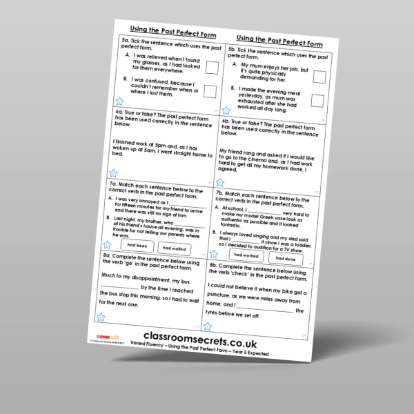 An image of the Using the Past Perfect Form Varied Fluency Resource