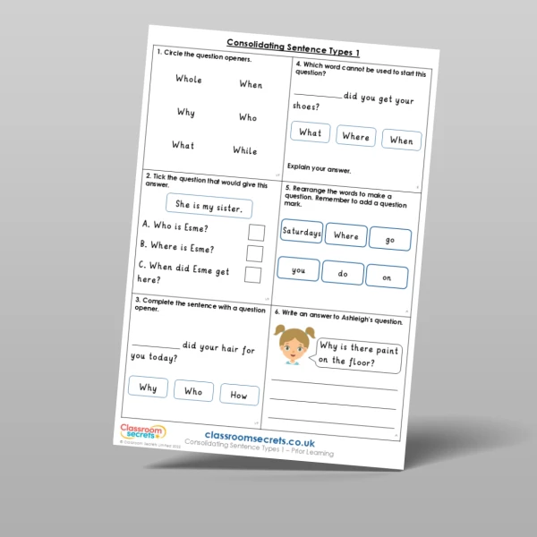 An image of the Consolidating Sentence Types 1 Prior Learning Resource