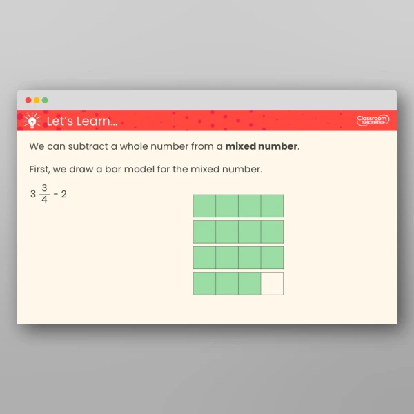 An image of the Subtract from Mixed Numbers Teaching PPT Resource