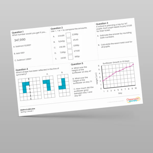 An image of the Spring 2 Week 1 Maths in Minutes Resource