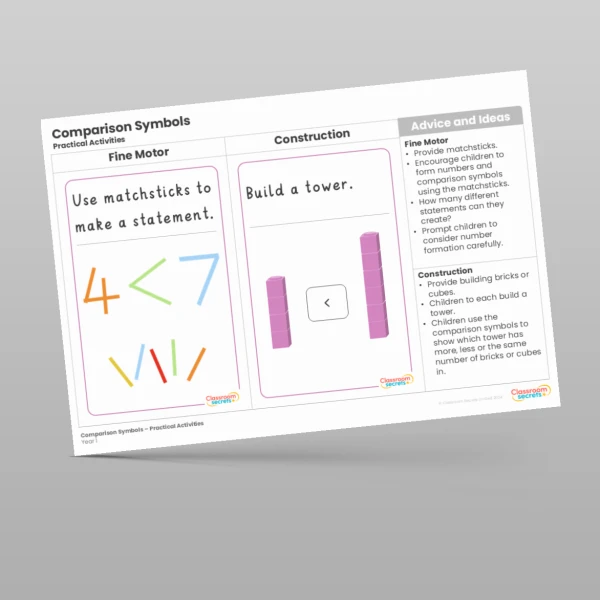 An image of the Comparison Symbols Practical Activities Resource