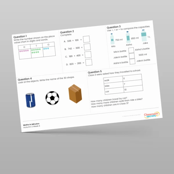 An image of the Autumn 2 Week 4 Maths in Minutes Resource
