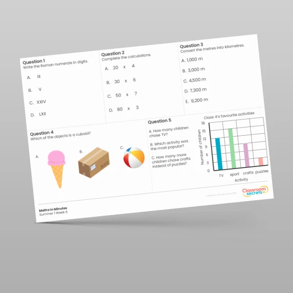 An image of the Summer 1 Week 6 Maths in Minutes Resource