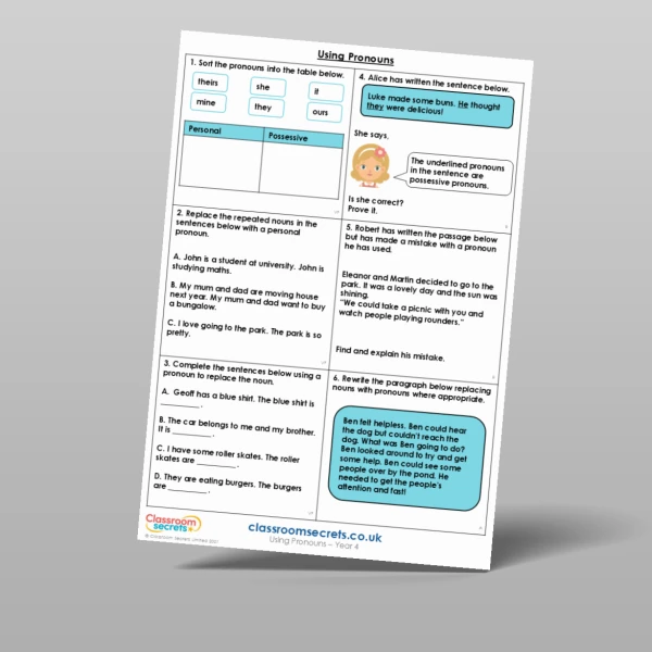 An image of the Using Pronouns Mixed Activity Resource