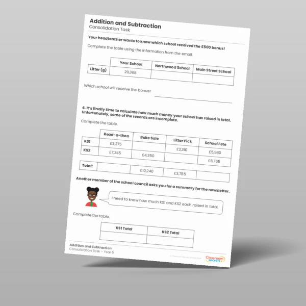 An image of the Addition and Subtraction Consolidation Task Resource