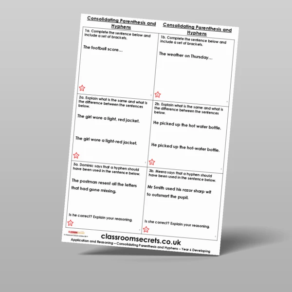 An image of the Consolidating Parenthesis and Hyphens Application and Reasoning Resource
