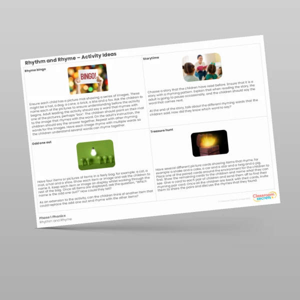 An image of the hase 1 Phonics Rhythm and Rhyme Activity Ideas Resource