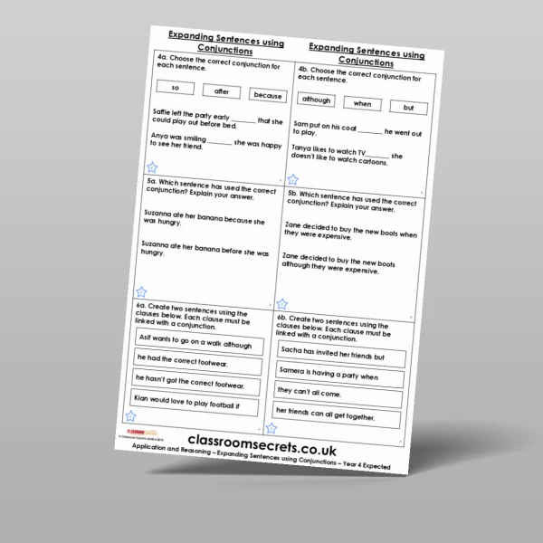 An image of the Expanding Sentences using Conjunctions Application and Reasoning Resource