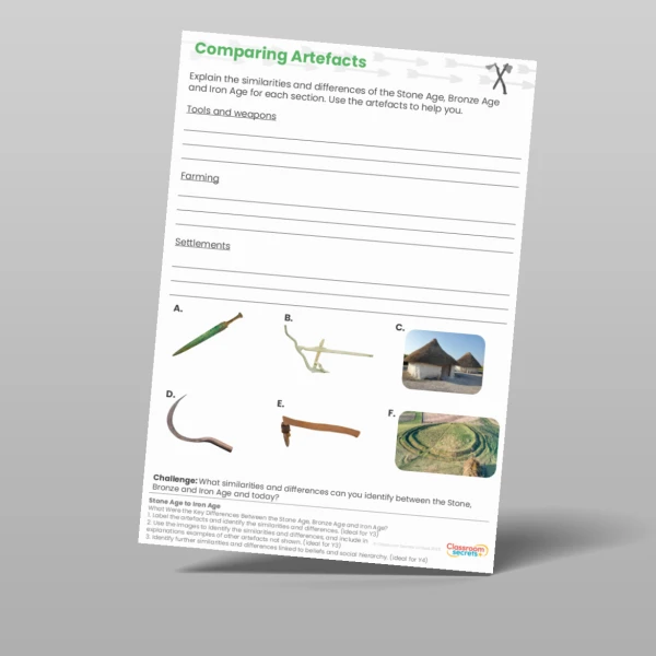 An image of the Stone Age to Iron Age What Were the Key Differences Between the Stone Age, Bronze Age and Iron Age? Worksheet Resource