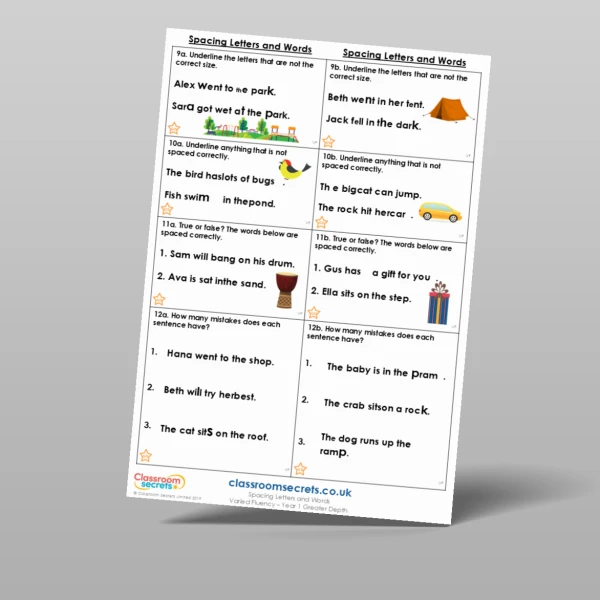 An image of the Spacing Letters and Words Varied Fluency Resource
