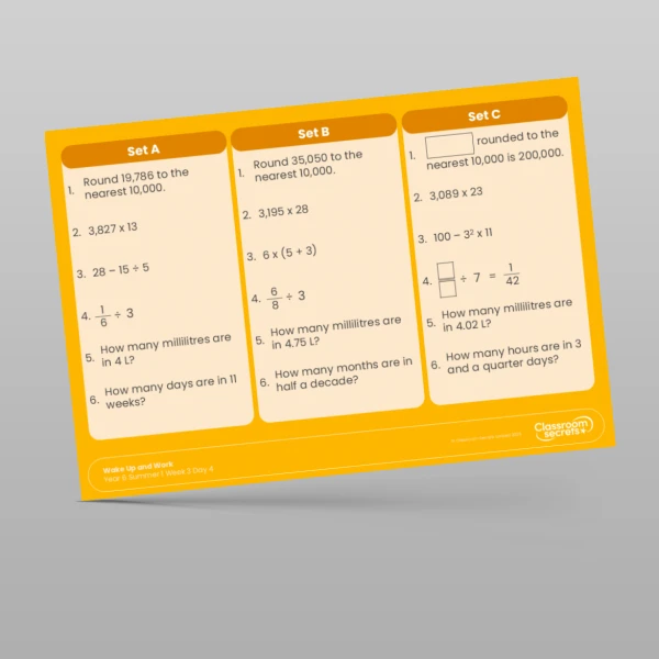 An image of the Summer 1 Week 3 Wake Up and Work Resource