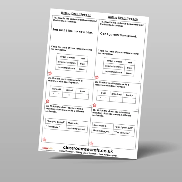 An image of the Writing Direct Speech Varied Fluency Resource