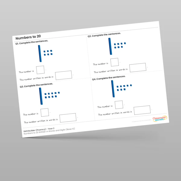An image of the Numbers to 20 Written in Words and Digits (Base 10) Skill Builder Resource