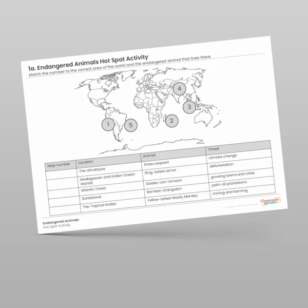 An image of the Endangered Animals Hot Spot Activity Resource