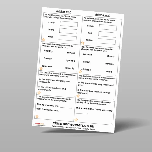An image of the Adding 'un-' Varied Fluency Resource