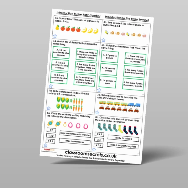 An image of the Introduction to the Ratio Symbol Varied Fluency Resource